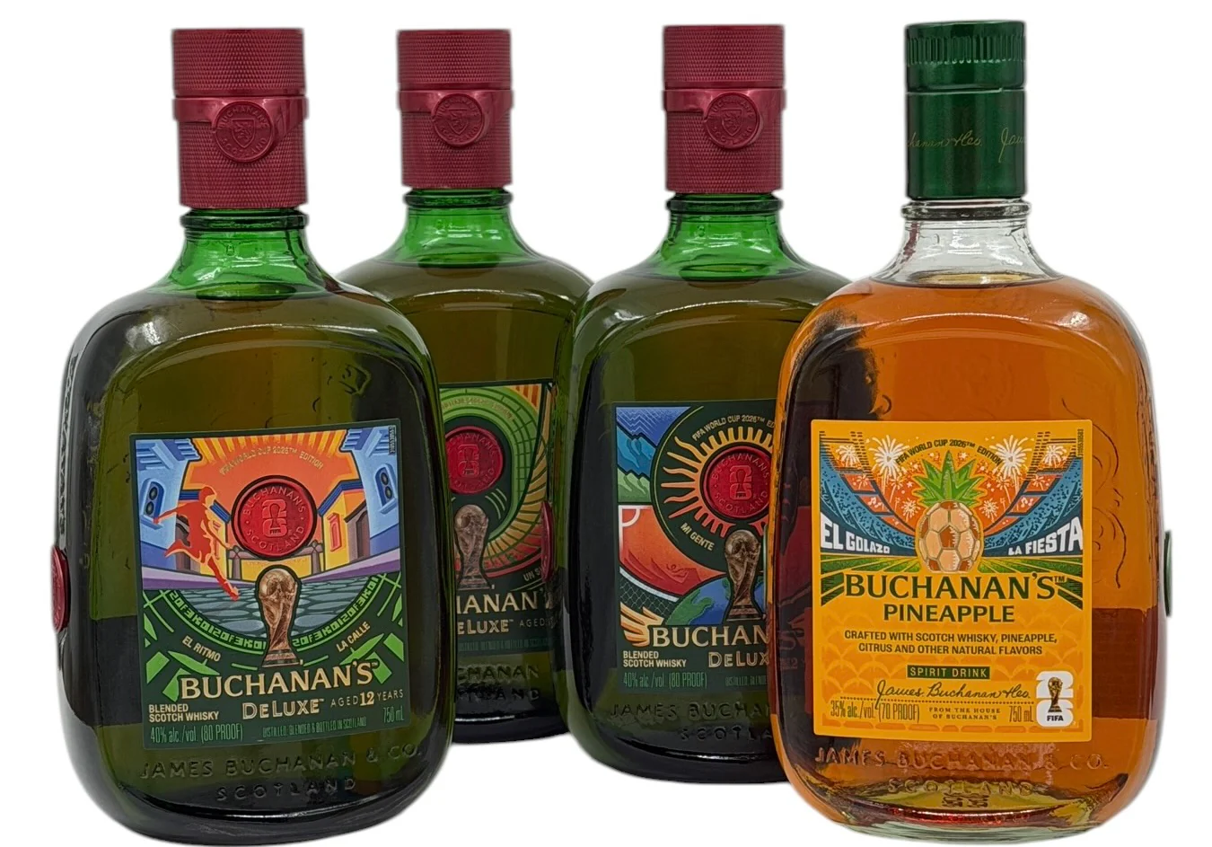 Buchanan 12 Yr FIFA-Themed Scotch Whisky Plus Pineapple! Set of 4, 4 x 750 ml - Image 2